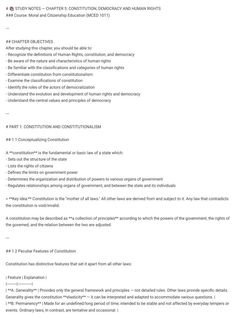 Chapter5 Study Notes - MD | PDF | Human Rights | Constitution