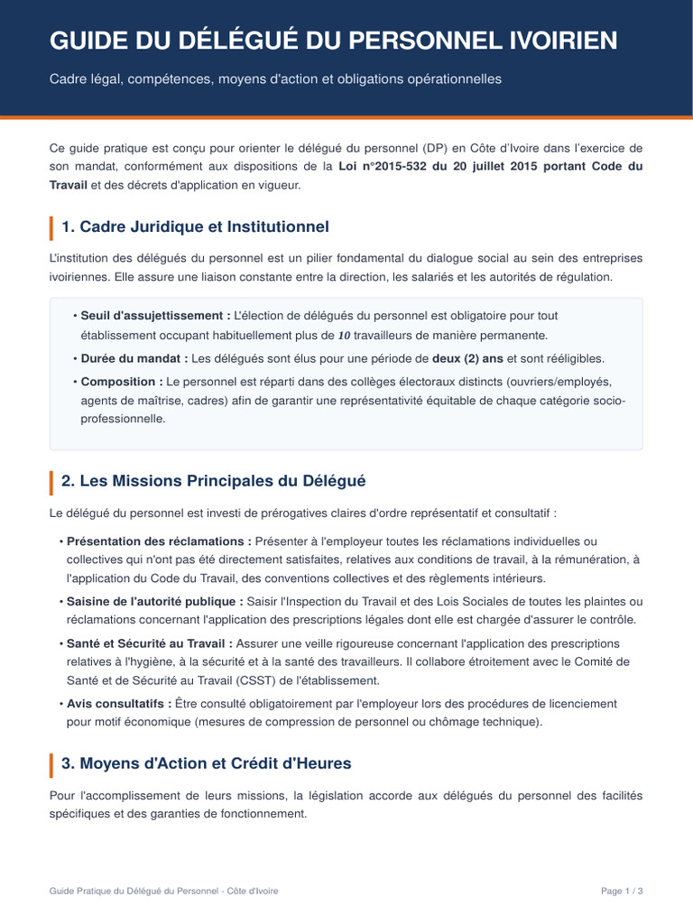 Guide Delegue Ivoirien | PDF | Côte d'Ivoire | Travail