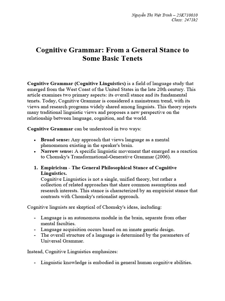 2. Nguyễn Thị Việt Trinh - Cognitive Grammar | PDF | Cognition | Semantics