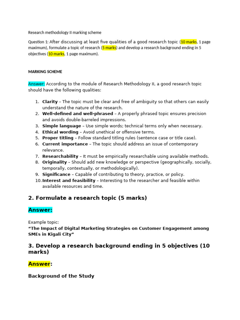 Research Methodology II Marking Scheme - SMS YR 3 GAKO - 2026 | PDF ...