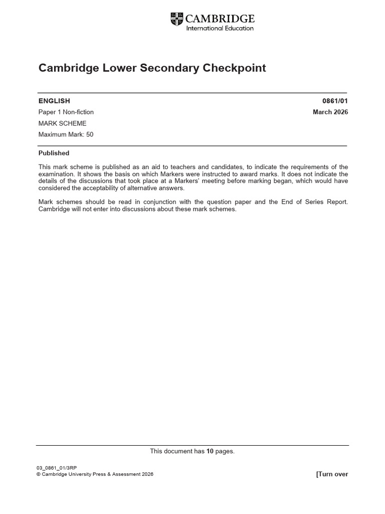 0861 English March 2026 Checkpoint Mark Scheme 1 | PDF | Linguistic ...