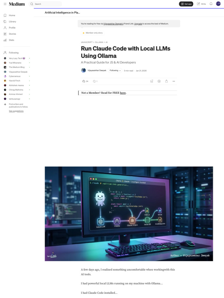 Run Claude Code With Local LLMs Using Ollama - by Vijayasekhar Deepak ...