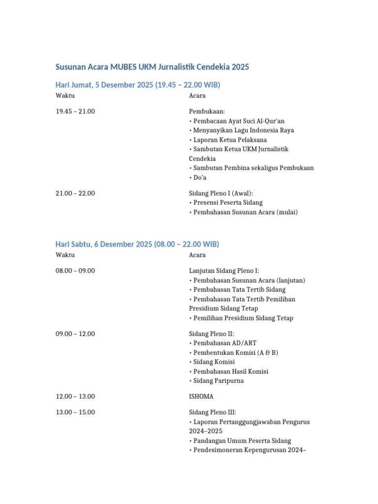 Susunan Acara MUBES 2025 | PDF
