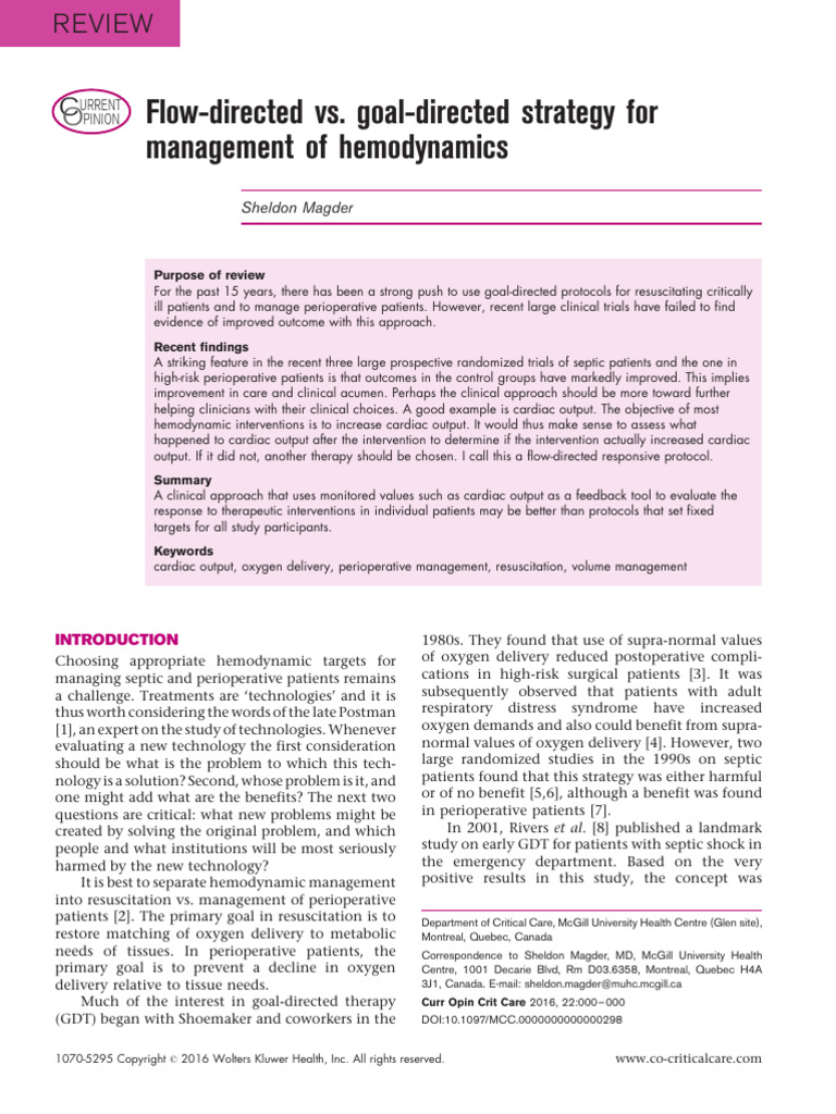 Flow vs Goal Directed | PDF | Sepsis | Heart