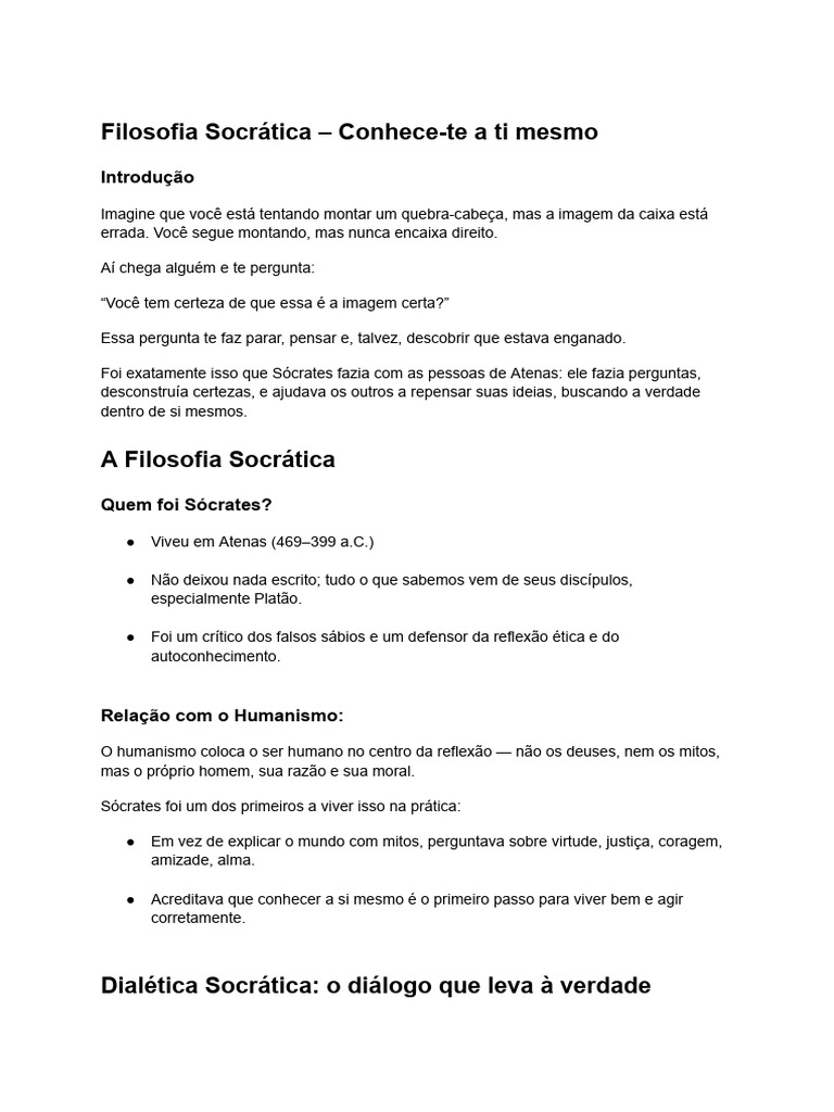 Filosofia Socrática 1 Ano p2 | PDF | Sócrates