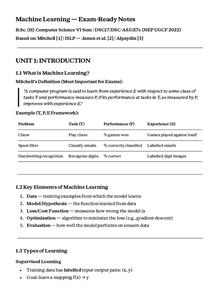 ML Exam Ready Notes - MD | PDF | Machine Learning | Principal Component ...