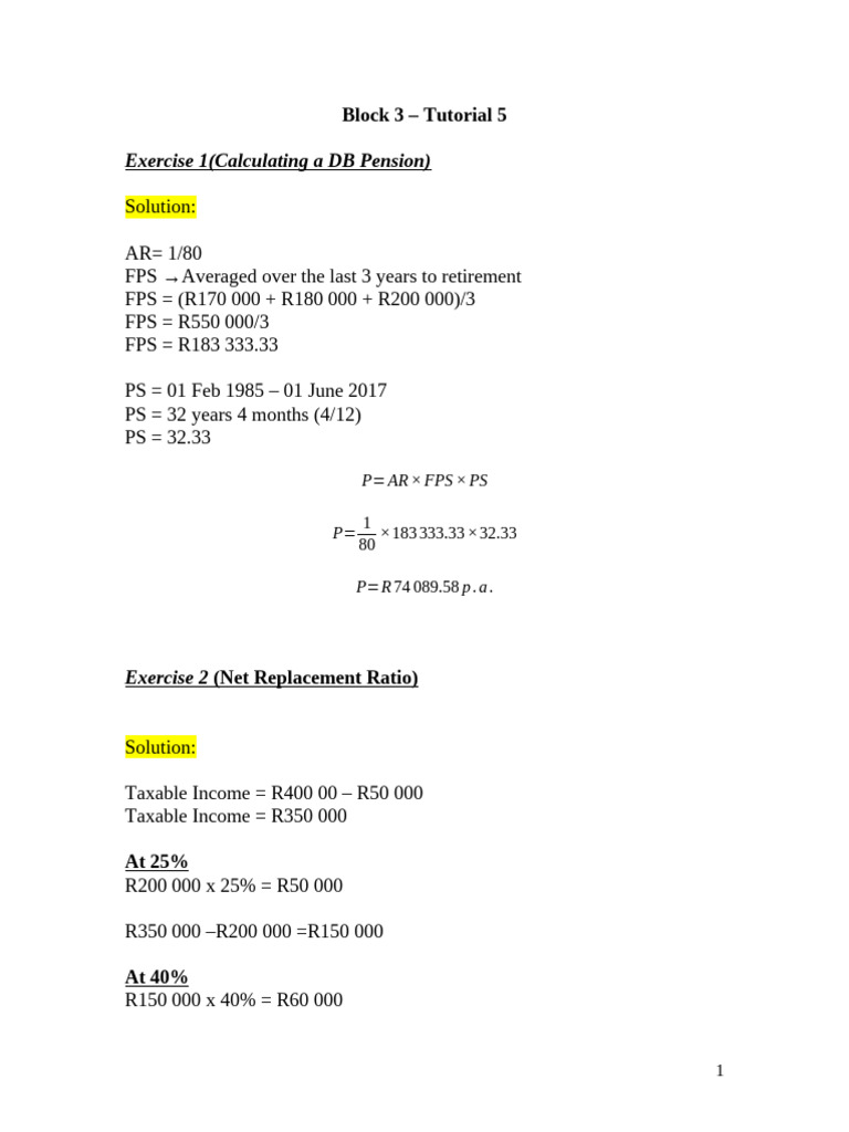 Tutorial 5 Solution | PDF | Pension | Stocks