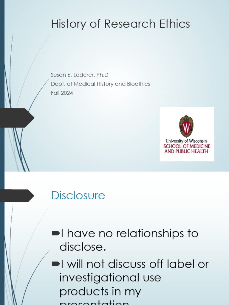 LEDERER History of Research Ethics Lecture 2024 | PDF | Medicine ...