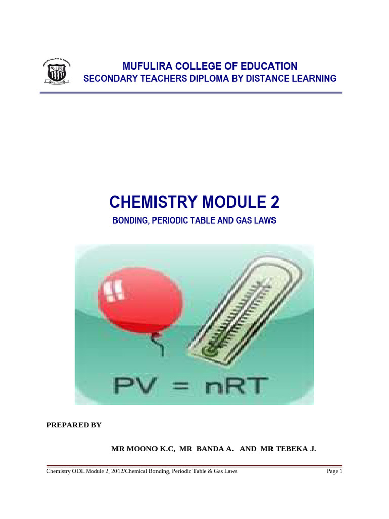 CHEMISTRY ODL MODULE 2, 2012( Bonding , Periodic Table and Gas Laws ...