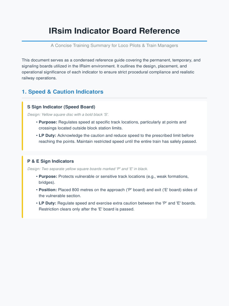 IRsim Indicator Summary | PDF | Transportation Engineering | Railway Safety