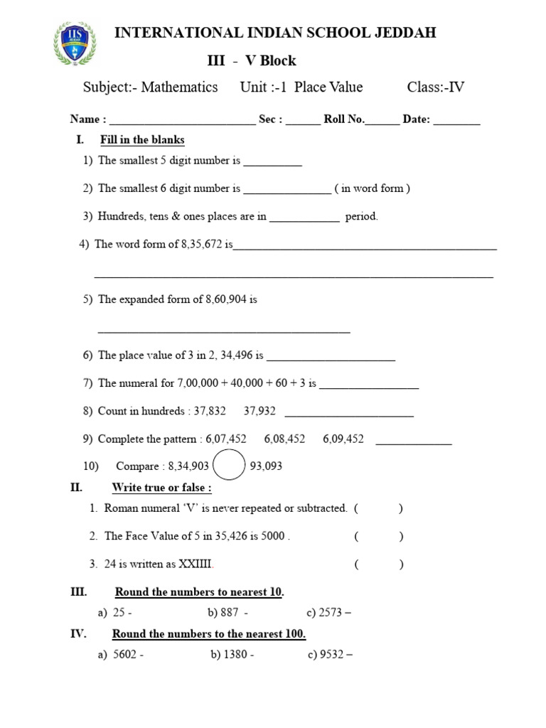 PA1 WORKSHEET CLASS 4 | PDF | Numbers | Mathematical Notation