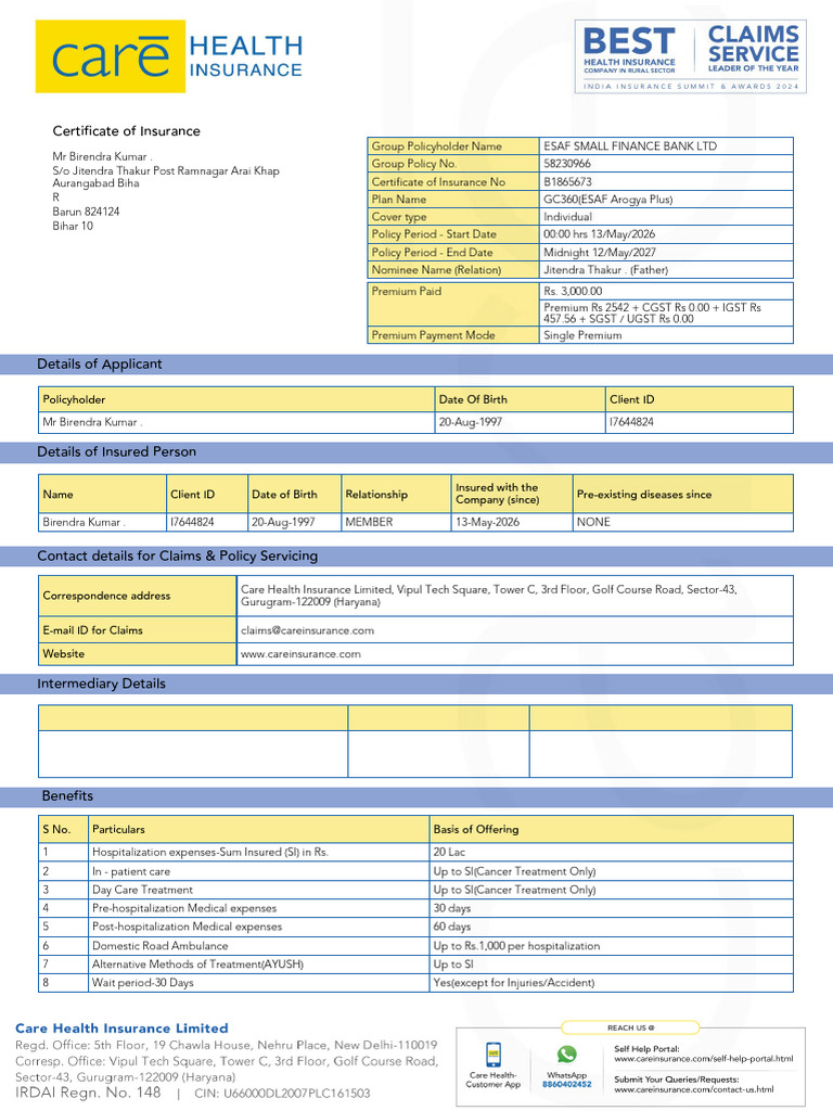 Name Code Contact Details Esaf Small Finance Bank LTD 20648466 ...
