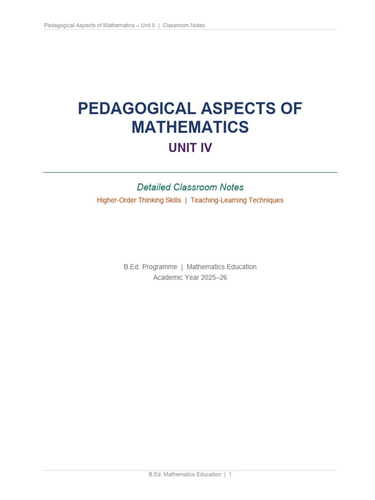 Math Pedagogy ClassroomNotes | PDF