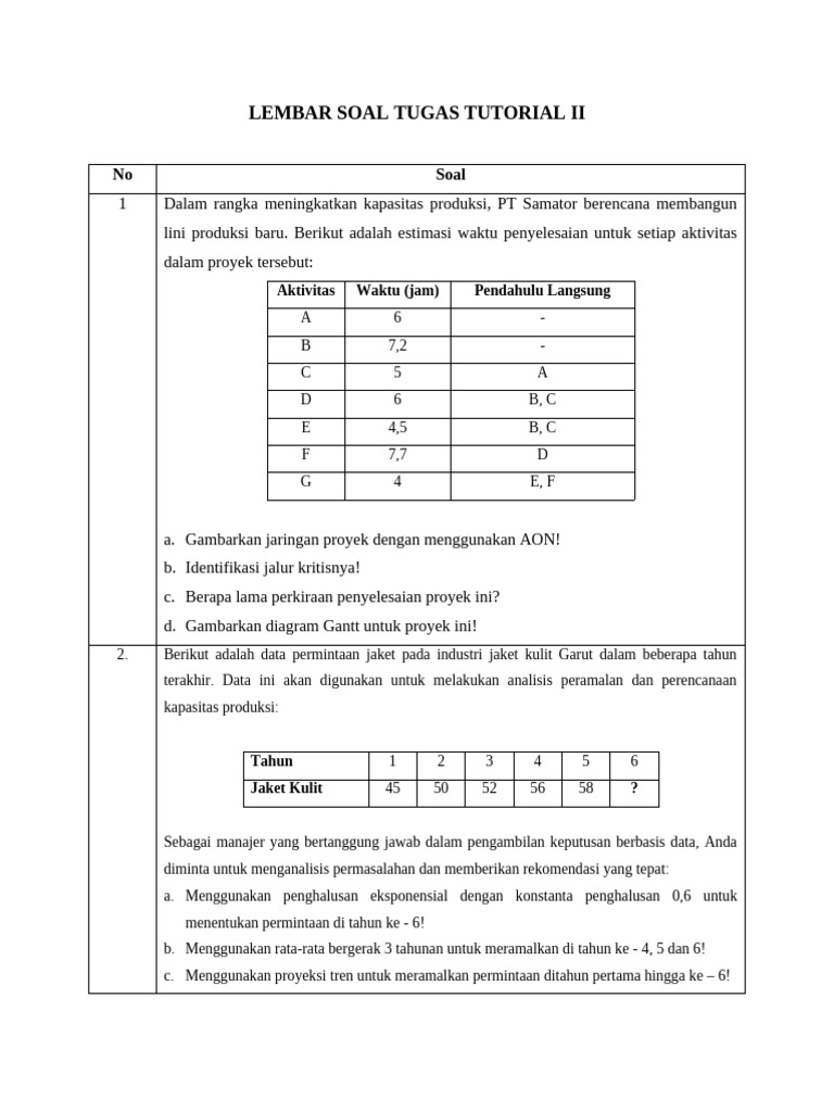 Soal Tugas Tutorial II | PDF
