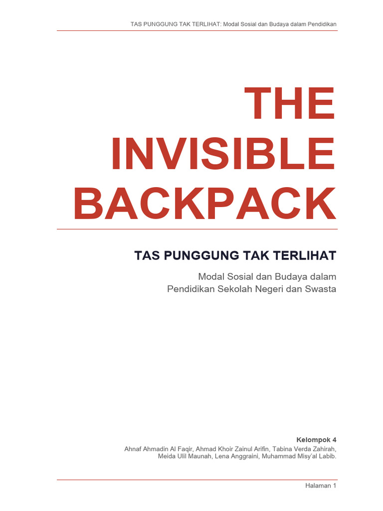 Chapter Book : The Invisible Backpack | PDF