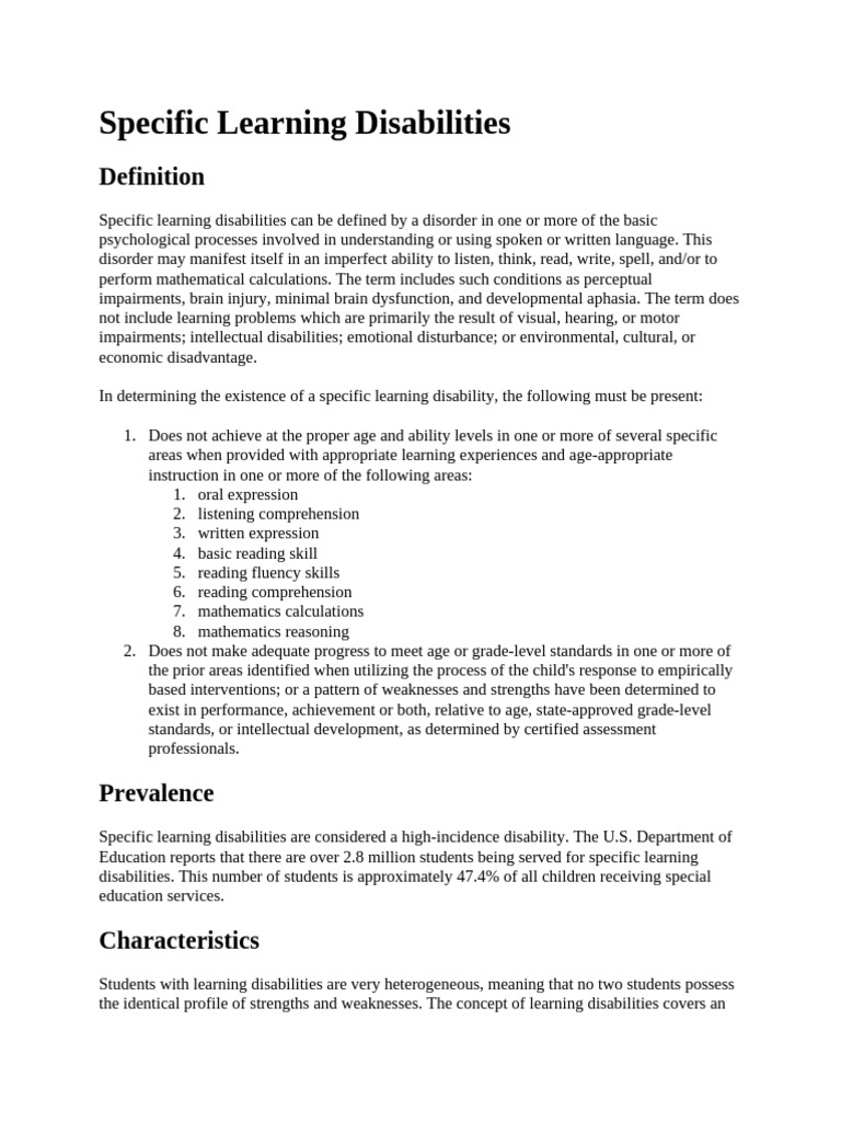 Specific Learning Disabilities | PDF | Learning Disability | Phonics