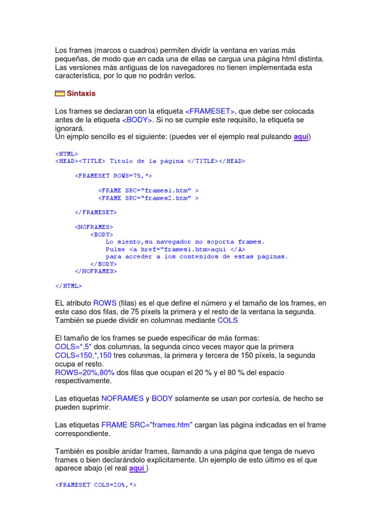 Introducción a los Frames en HTML | PDF | HTML | Informática