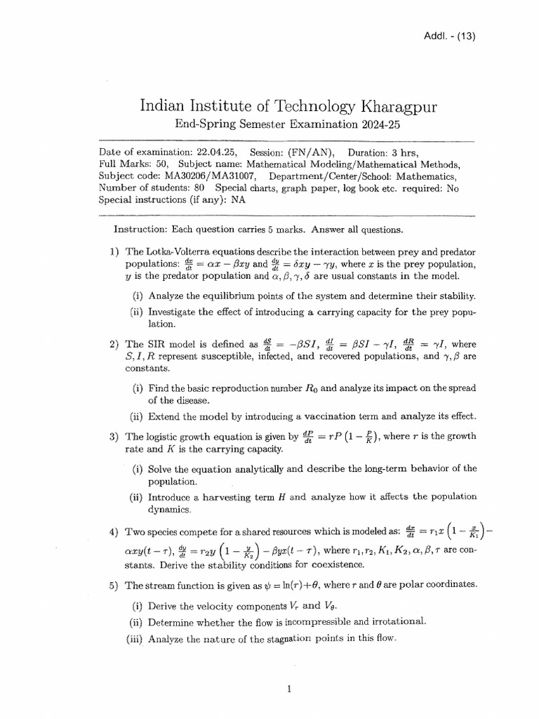 11935 2025 End-Spring Mathematics MA30206 MA31007 Mathematical Modeling ...