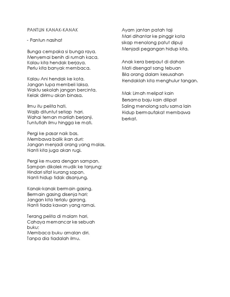 Pantun Nasihat Bm Tahap 2 Pdf