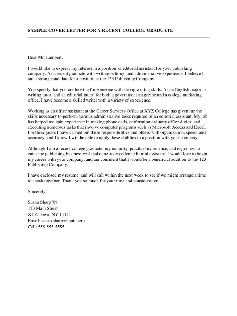 cover letter sample for college student