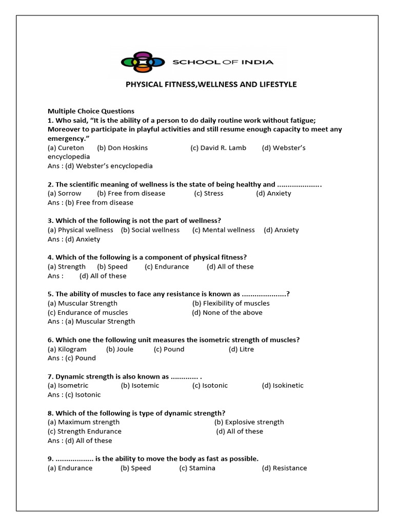 Grade Xi Unit 5 Physical Fitness, Health and Wellness | PDF ...