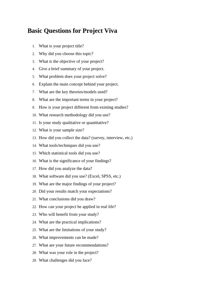 Basic Questions for Project Viva | PDF | Sampling (Statistics ...