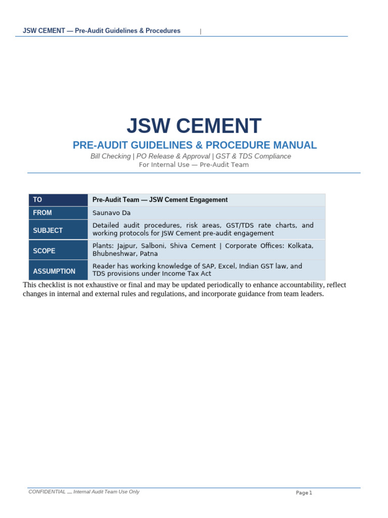 JSW Audit CHECKLIST | PDF | Invoice | Audit