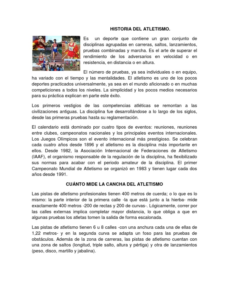 Historia y evolución del atletismo | PDF | Deporte del atletismo | Deportes