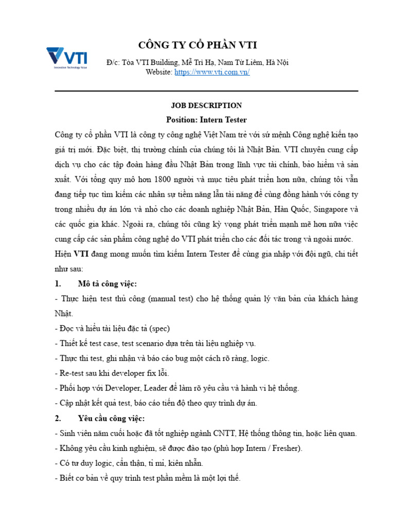 JD Intern Tester VTI | PDF