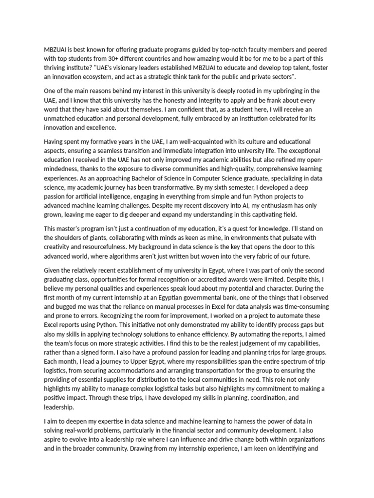 MBZUAI - Statement of Purpose | PDF | Artificial Intelligence ...