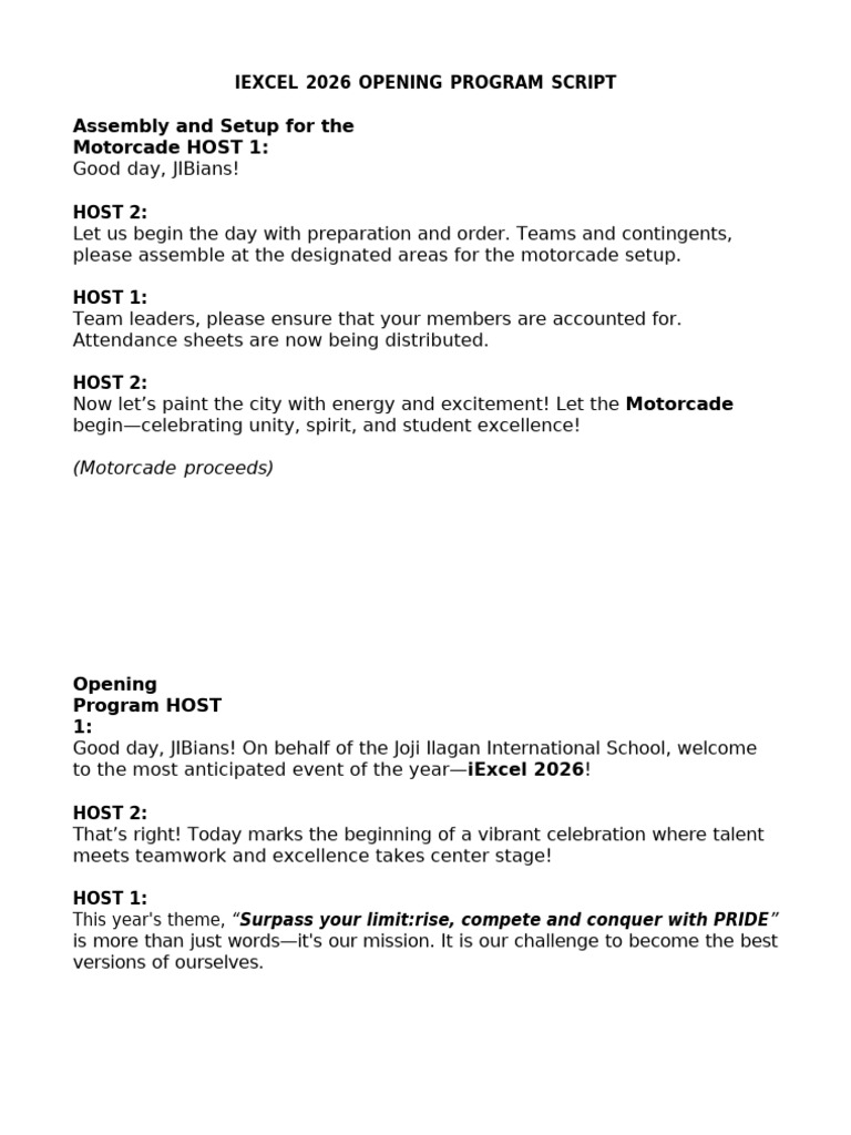 Iexcel 2025 Opening Program Script 1 | PDF | Dances | Choreography