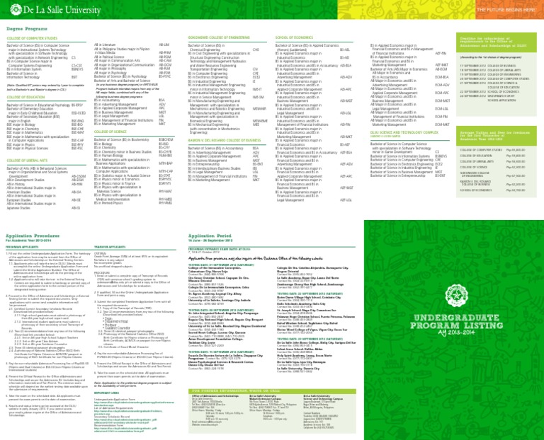 Dlsu Ug Program Listing Ay1314 | PDF | Bachelor Of Science | University ...