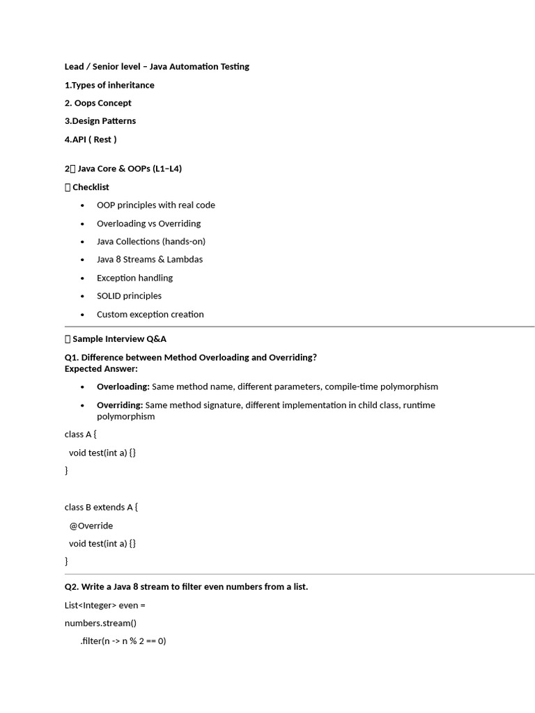 Lead or Senior Java Checklist | PDF | Method (Computer Programming ...