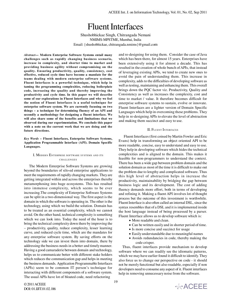 Fluent Interfaces Shushobhickae Singh, Chitrangada Nemani M PDF