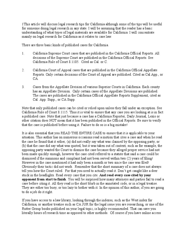 California Legal Research Tips | PDF | Supreme Court Of California ...