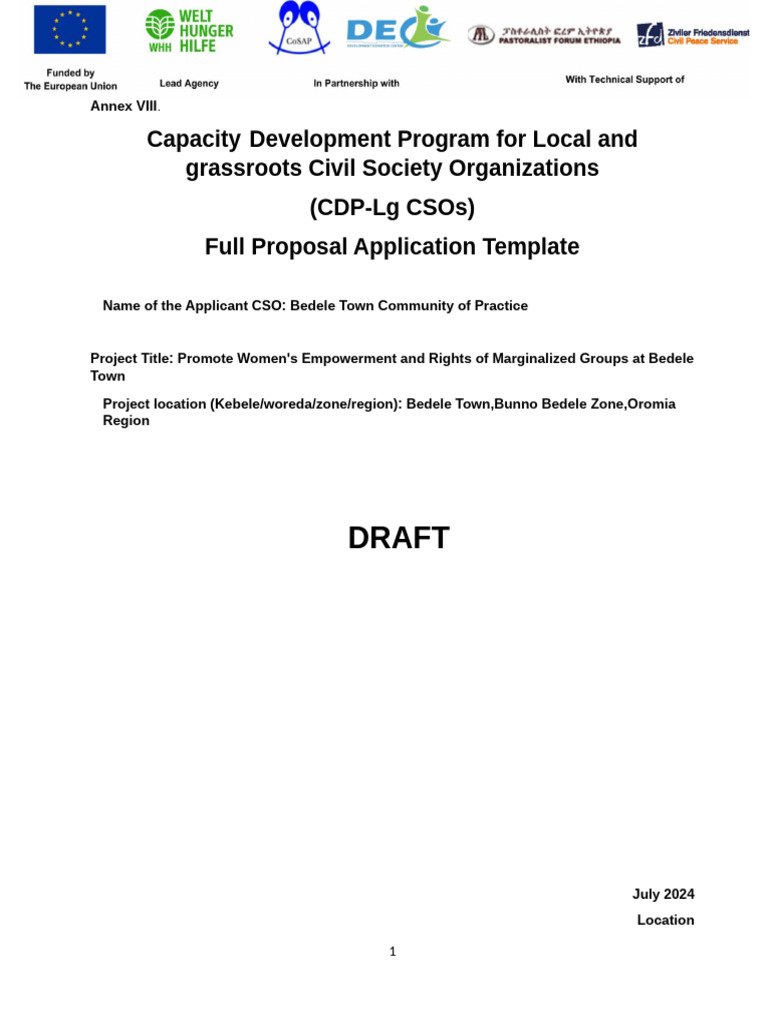 Annex VIII- Full Proposal- CDP LGCSO Application Template F (2) | PDF ...