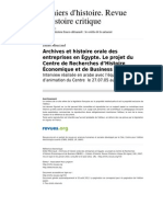 Chrhc 719 100 Archives Et Histoire Orale Des Entreprises en Egypte Le Projet Du Centre de Recherches d Histoire Economique Et de Business Ebhrc