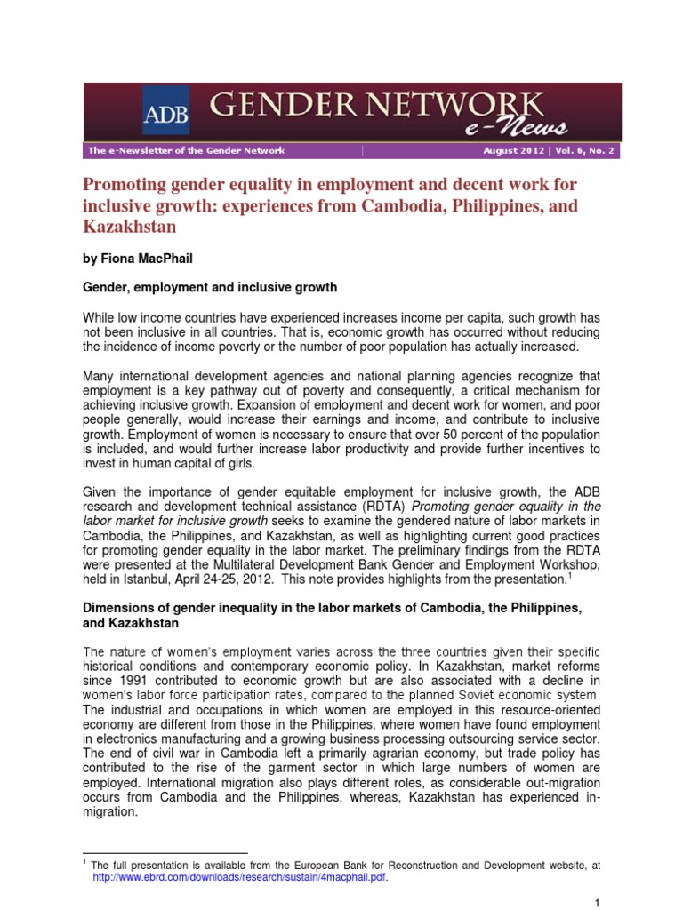 Promoting Gender Equality In Employment And Decent Work For - 