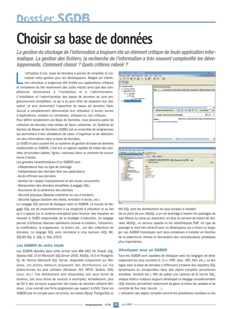 Guide des SGBD et Programmation SQL | PDF | MySQL | PostgreSQL