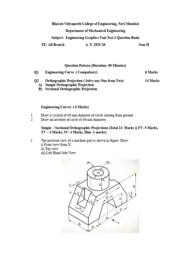Engineering Graphics UT - 1 Question Bnak 2025-26 | PDF