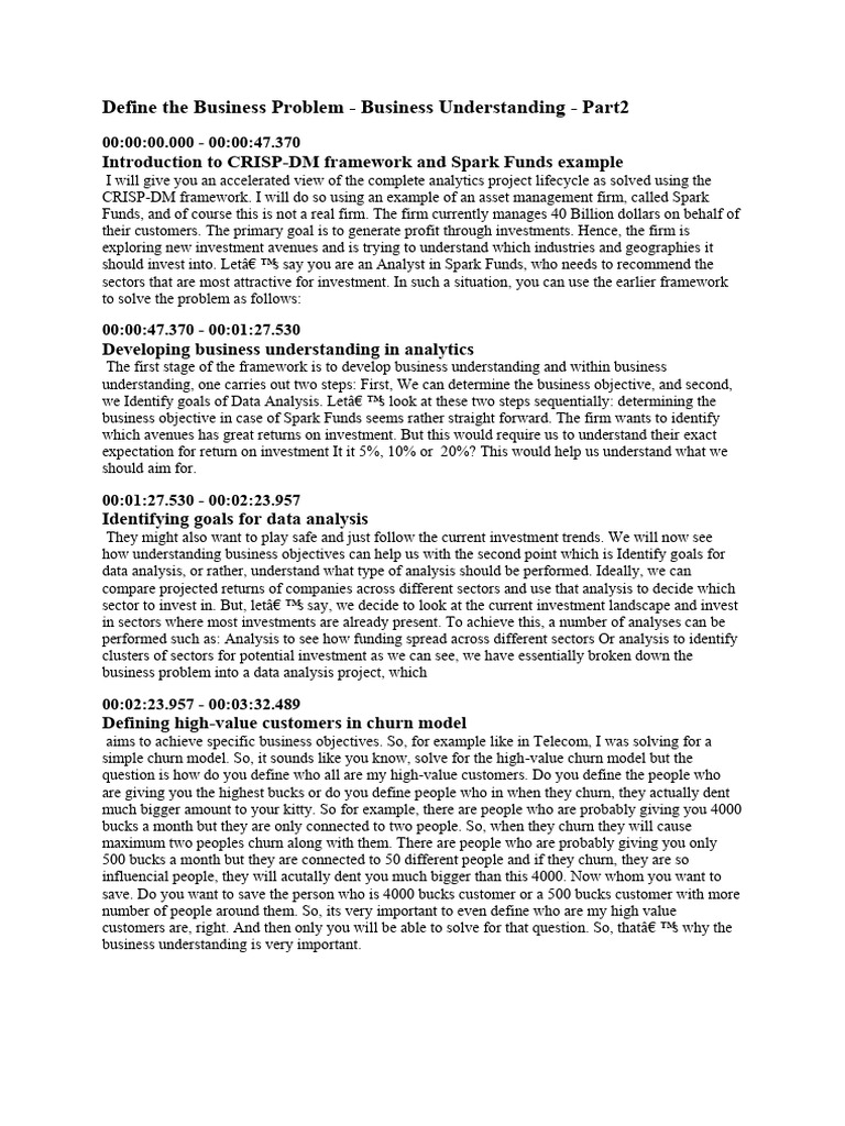 Define the Business Problem - Business Understanding - Part2-2 | PDF ...