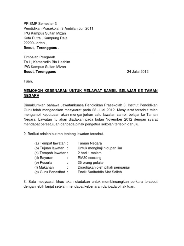 Surat Rasmi Taman Negara Pdf