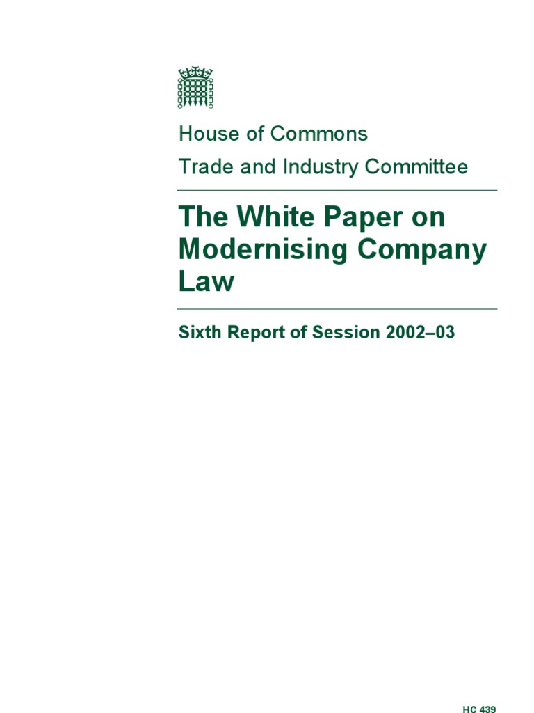 White Paper On Modernising Company Law PDF United Kingdom Insolvency Law Board Of Directors