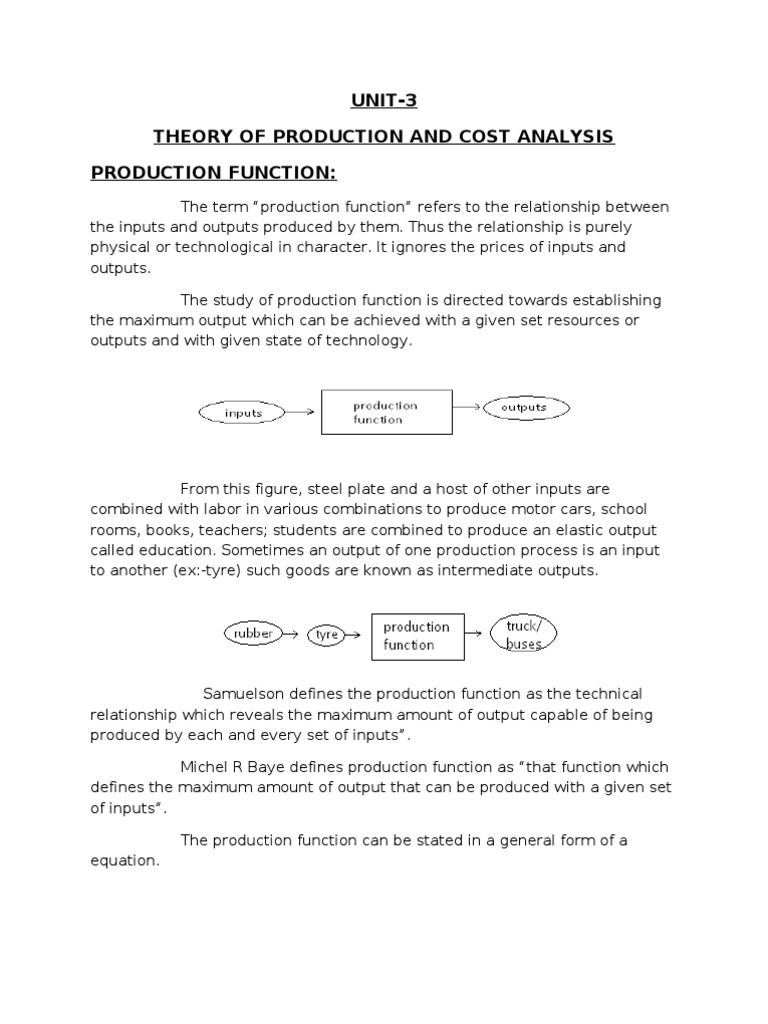 UNIT-3 Theory of Production and Cost Analysis Production Function | PDF ...
