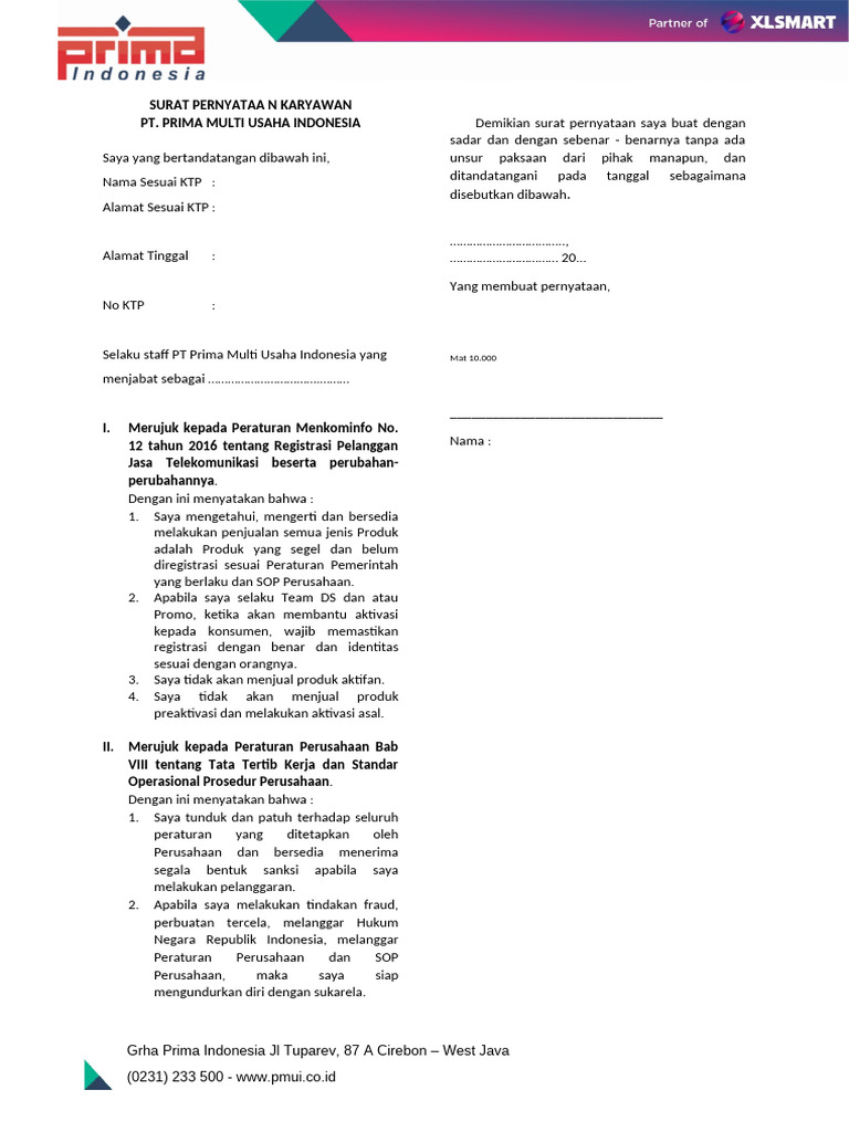 Gabungan Surat Pernyataan Rev 1 - Team Sales - Pakai Materai - Prima XL ...