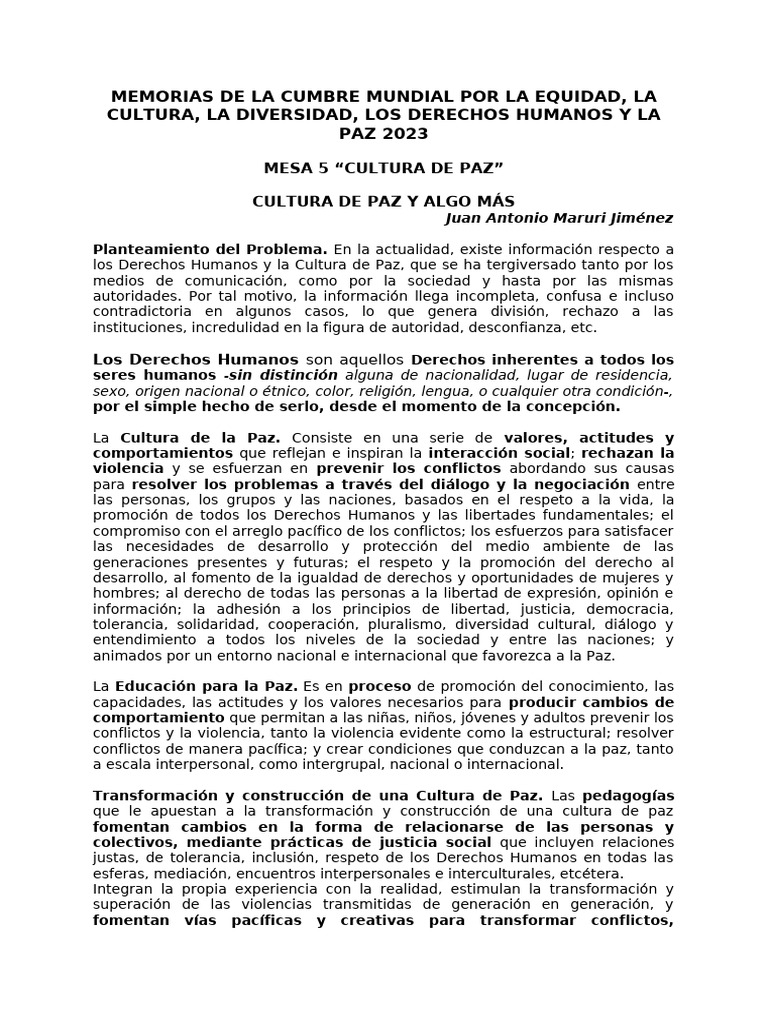 Cultura de La Paz y Algo Mas | PDF | Derechos humanos | Paz