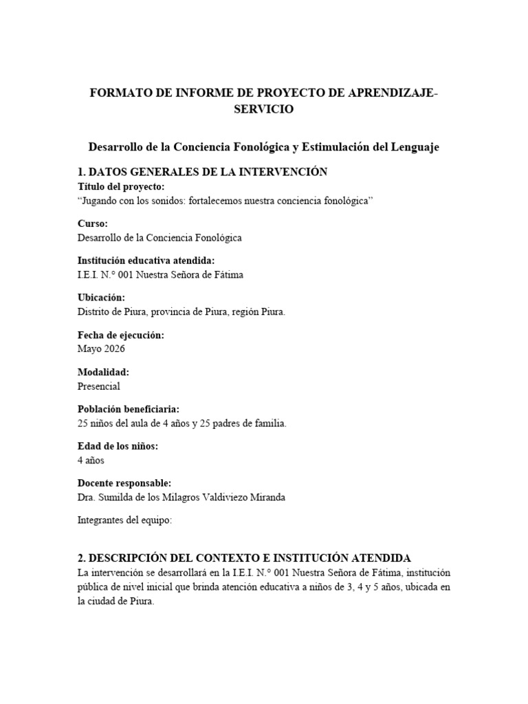 Proyecto Conciencia Fonologica Piura | PDF | Educación de la primera ...