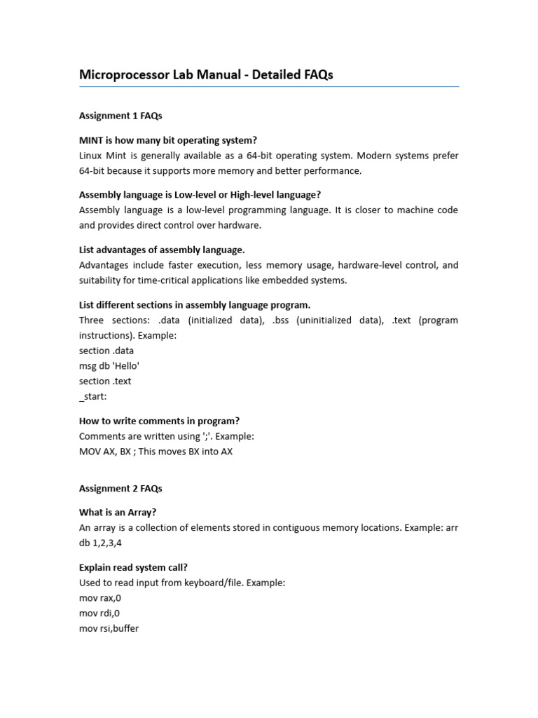 MP FAQs Detailed.docx | PDF | Assembly Language | Pointer (Computer ...