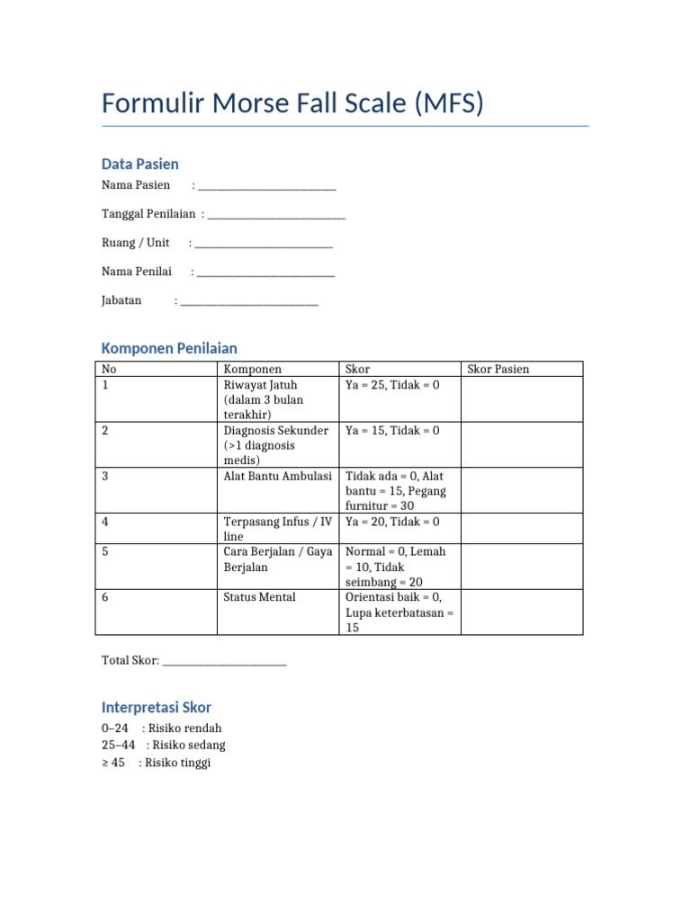Formulir Morse Fall Scale | PDF