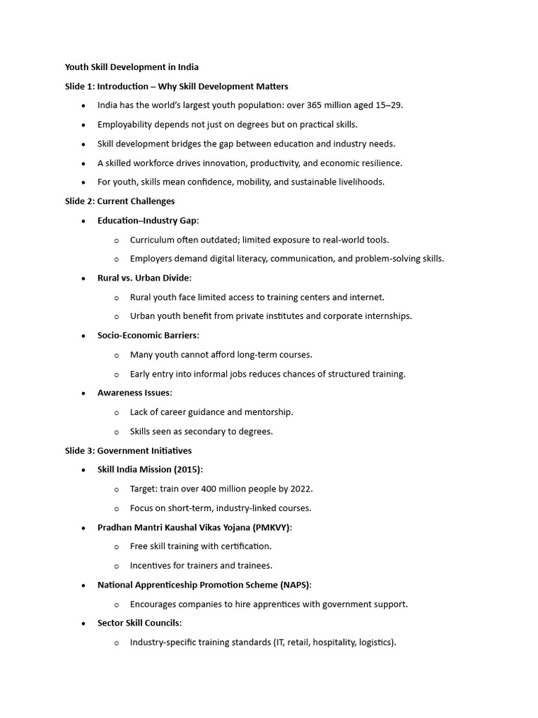 Youth Skill Development in India | PDF | Apprenticeship | Vocational ...